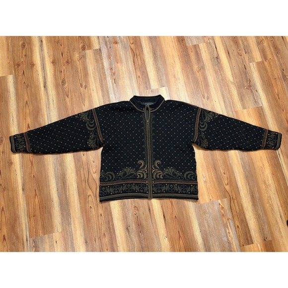 Dale of Norway Sweaters - Dale of Norway Dale Casual Full Zip Nordic Wool Sweater Black Green Gold Womens